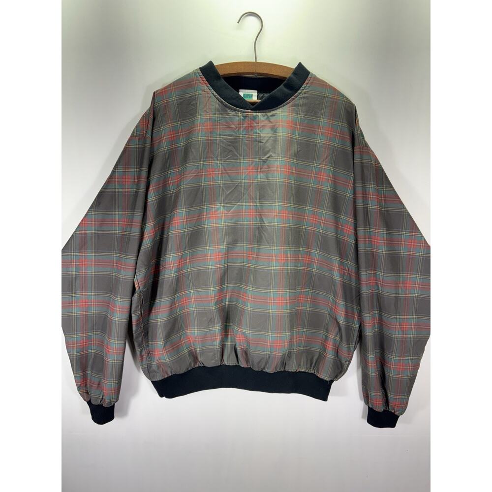 VINTAGE 90s Turfer Jacket Mens Large Windbreaker Pullover Blair Tartan Plaid